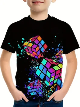  Summer Boys And Girls Jigsaw Cube 3d Print T-shirt Fashion Rubik's Cube Pattern Design TShirt Children Streetwear Tops Clothing