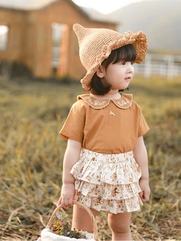  Summer New Girl Miela užsienio stiliaus siuvinėti marškiniai trumpomis rankovėmis Vaikai visi atitinka populiariausią tendenciją