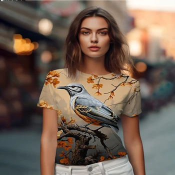  Summer new lady T -shirt bird tree 3D printed
