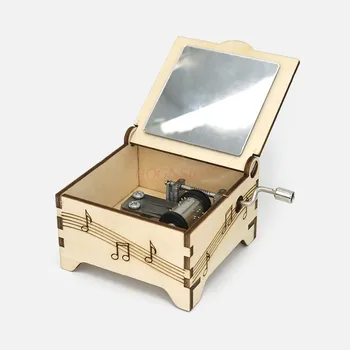  Technologijos mažos gamybos rankomis drebančios muzikos dėžutės rankų darbo kūrybinės muzikos dėžutės atvertimas su veidrodiniu vaikų surinktu modeliu