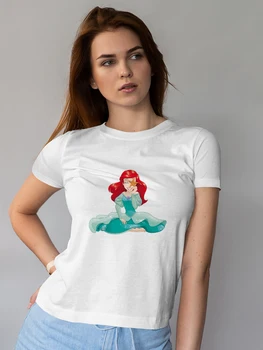  The Little Mermaid Ariel marškinėliai Moterys Jauno stiliaus mada Disney Princess drabužiai 2022 m. vasara Estetiški mieli marškinėliai mergaitėms