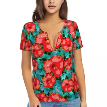  Tropiniai gėlėti marškinėliai Hibiscus Print Street Fashion Deep V Neck Marškinėliai oversized trikotažiniai marškinėliai Summer Design Tops Streetwear