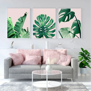  Tropinių lapų plakatai ir spaudiniai Monstera Banano palmių lapų drobė Tapyba Botaniniai žali lapai Paveikslėliai Pagrindinis Sienų meno dekoras