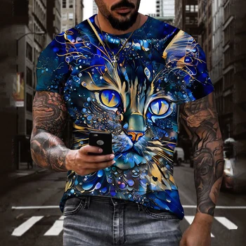  Unisex 2023 3d Print marškinėliai Summer Cool Blue Cat Tshirt Fashion Top-sleeved Top Tee Crew Neck Kvėpuojantys marškinėliai vyrams/moterims