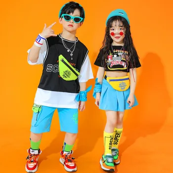  Vaikų koncertas Šokių kostiumai Hip Hop apranga Rodyti drabužius Gatvės drabužiai Marškinėliai Viršutiniai šortai Sijonas Vaikai Modernus džiazas Sceniniai drabužiai