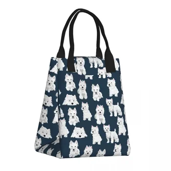  Vakarų Aukštaitijos baltasis terjeras izoliuotas pietų krepšys Moterų šuo Daugkartinis šiltas aušintuvas Terminis pietų krepšys Maistas Pikniko konteineris Tote