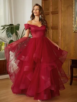  Vinca Sunny Burgundy Vakarinės suknelės 2024 Spagečių dirželis Princesės rutulinis chalatas be rankovių V-Neck elegantiškas nėriniuotas chalatas de Soiree