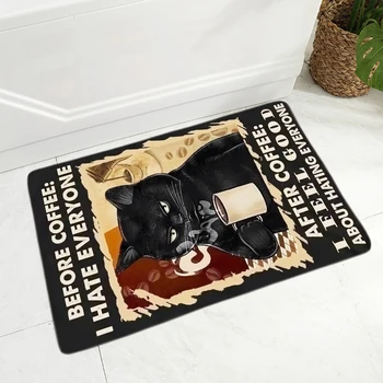  Vintažinis kavos kilimėlis Cat durų kilimėlis Neslidus atspausdintas minkštas flanelinis kilimas Dekoras Mielas naminių gyvūnėlių grindų durų kilimėlis prieškambariui 40x60cm