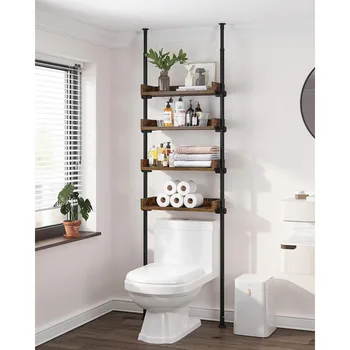  Vonios kambario organizatorius, virš tualeto saugyklos, 4 pakopų reguliuojamos medinės lentynos mažiems kambariams, taupomasis vietos stovas