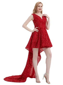  Vyno raudona blizganti vakarinė suknelė priekyje trumpa nugara ilgas uodegos sijonas gimtadienio vakarėlis, kuriame vyksta performansas vakarinė suknelė vakarėlio suknelė