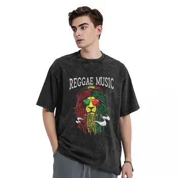  Vyrai Moteriški marškinėliai Bob Marley Išskalbti marškinėliai Kawaii Reggae Music Lion Smoke Summer Tees Gatvės drabužių raštas Paprasti drabužiai