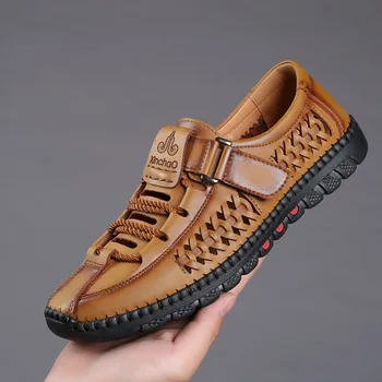  Vyriškos odos sandalai Tuščiavidurės platformos basutės 2021 Rankų darbo minkštas padas Minkštas viršus Vyriški batai Neslidi vyriška avalynė Zapatos Hombre