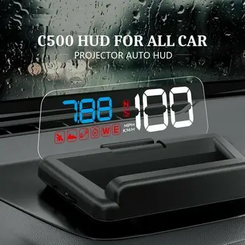  Water Temp RPM įtampos signalizacija Priekinio stiklo projektorius Automobilio galvutės aukštyn ekranas C500 veidrodis HUD OBD2 Spidometras Automobilio apsaugos signalizacija