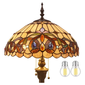  WERFACTORY Tiffany grindų lempa Serenity Viktorijos laikų vitražas, stovintis skaitymo šviesa 16X16X64 colių