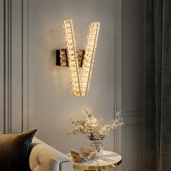  YOOGEE Modernus miegamasis Sieninis šviestuvas Auksas Prabangus krištolo naktinis šviestuvas Kūrybinio dizaino namų dekoravimas Sieninis veidrodis šviestuvas