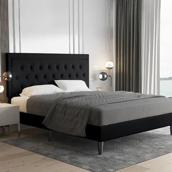  Ypač didelis lovos rėmas, minkšta paminkštinta platforminė lova, su reguliuojamu galvūgaliu, sagų pliušas, medinė atrama, lengvai surenkama, lova