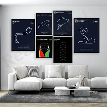  Zandvoort plakatas, Monakas, Niurburgringo grandinės atspaudai, 911 evoliucijos istorija, spalvotas spausdintas plakatas