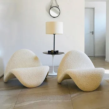  Šiaurės šalių dizainerio laisvalaikio kėdės modelis Tingi smėlio atlošiama kėdė Postmodernus kambarys Klubo svetainė balkonas laisvalaikio balta sofa