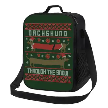  Custom Christmas Dach Through The Snow Lunch Bag Women Warm Cooler Insulated Lunch Box for Kids School