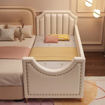  Light Luxury Children's Splice Bed Boys And Girls Wideden Bedside Baby Bed High Fence Baby Extended Splice Bed With GuardRail
