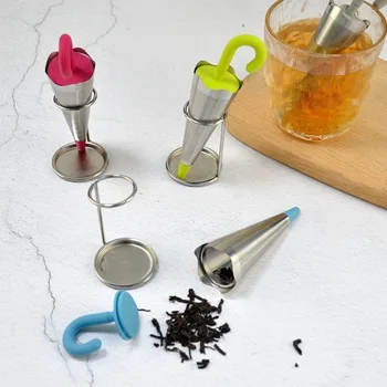  Nerūdijančio plieno skėčio formos arbatos užpilas Creative su laikikliu Daugkartinio naudojimo tinklinis arbatos virimo aparatas Smulkių akių arbatos sieto prieskoniai