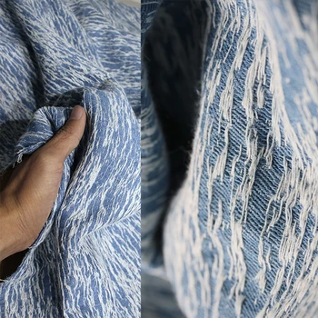  Netaisyklingos trimatės tekstūros mėlynos džinsinio audinio transformacijos kelnės švarkas suplyšęs drabužių dizainerio audinys