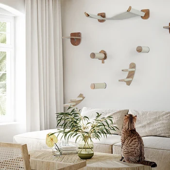  Sieninė kačių hamako lova, baldai naminiams gyvūnėliams, kačiuko sieninė lentyna, ešerių medinis draskyklės laipiojimo postas, namelis medyje, 1Pc