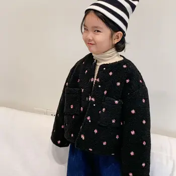  Vaikų paltas 2023 žiema Korėjiečių vaikų drabužiai Korėjiečių kalba aukštos klasės siuvinėjimas sutirštintas šiltas mergaitės megztinis